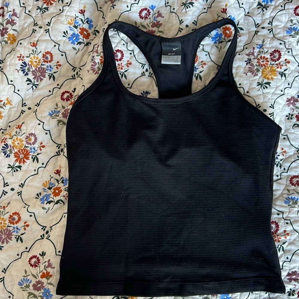 Black Nike Dry Fit sports bra with racer black size medium